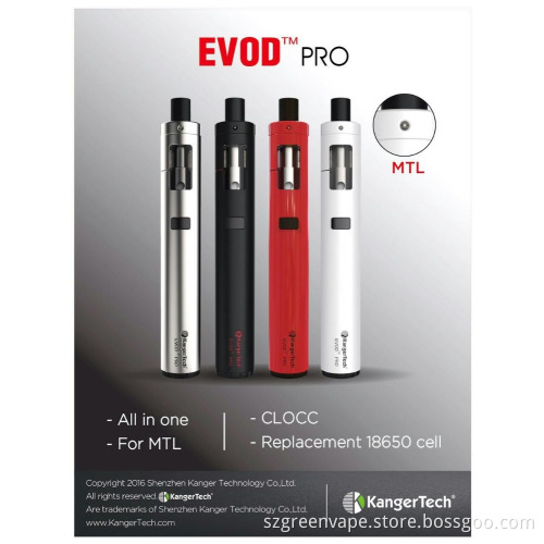 2016 hot selling Black/ Red/ White/ Silver Kanger Evod PRO, Dia 22mm Kanger Evod pro starter kit
